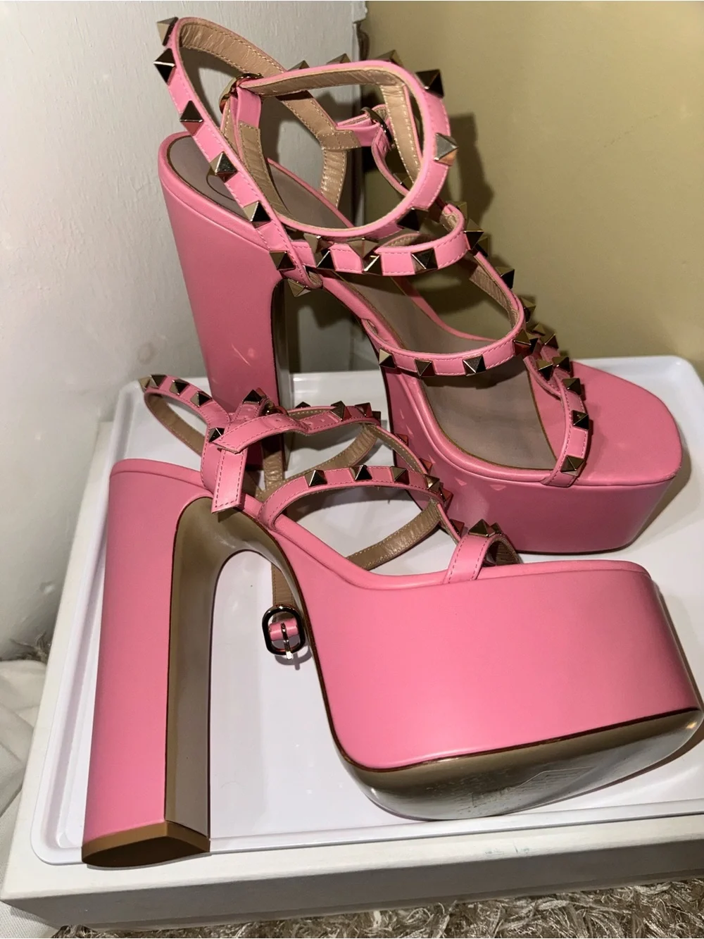 Valentino Garavani Pink Studded Platform High Heel Sandal